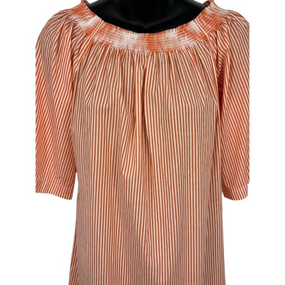 TRINA TURK Womens Orange White Stripe Size Medium Short Sleeve Peasant Dress EUC - Picture 3 of 9